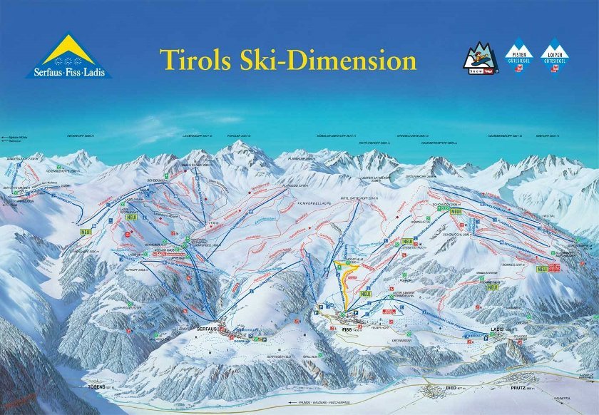 plattegrond van het skigebied Fiss-Serfaus-Ladis
